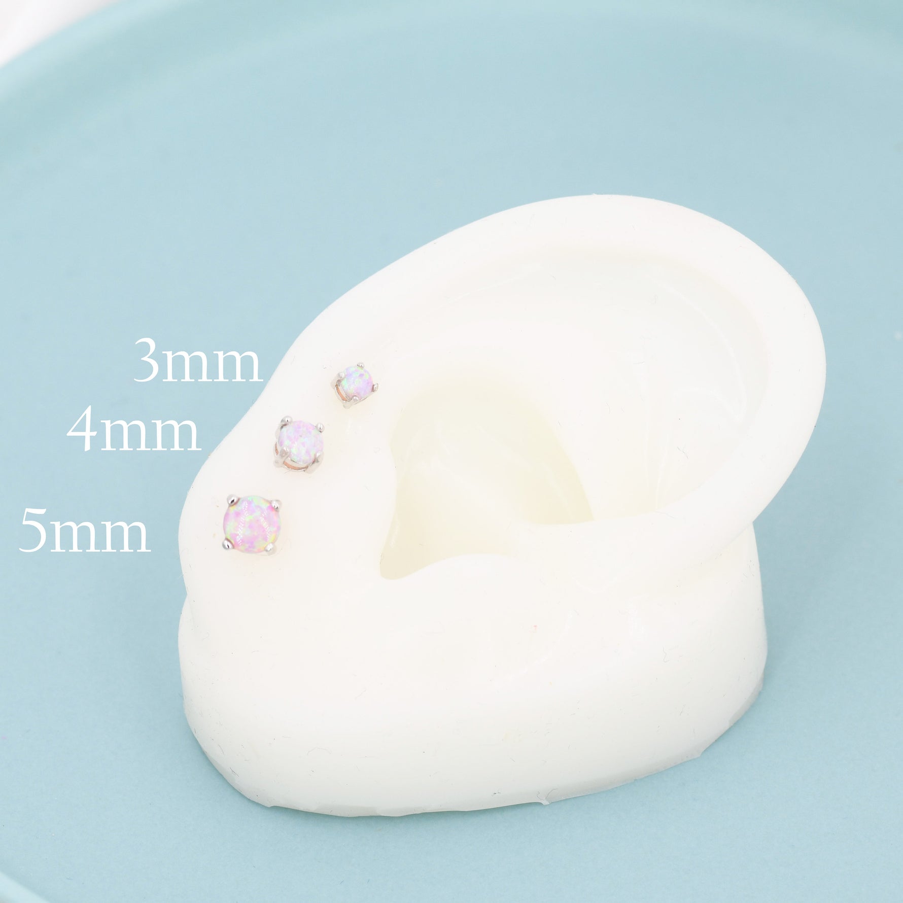 Cosmic Dust Minimalist Opal Stud Earrings in Sterling Silver, Simulated Opal, Blue Lilac Pink Hues