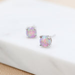 Cosmic Dust Minimalist Opal Stud Earrings in Sterling Silver, Simulated Opal, Blue Lilac Pink Hues