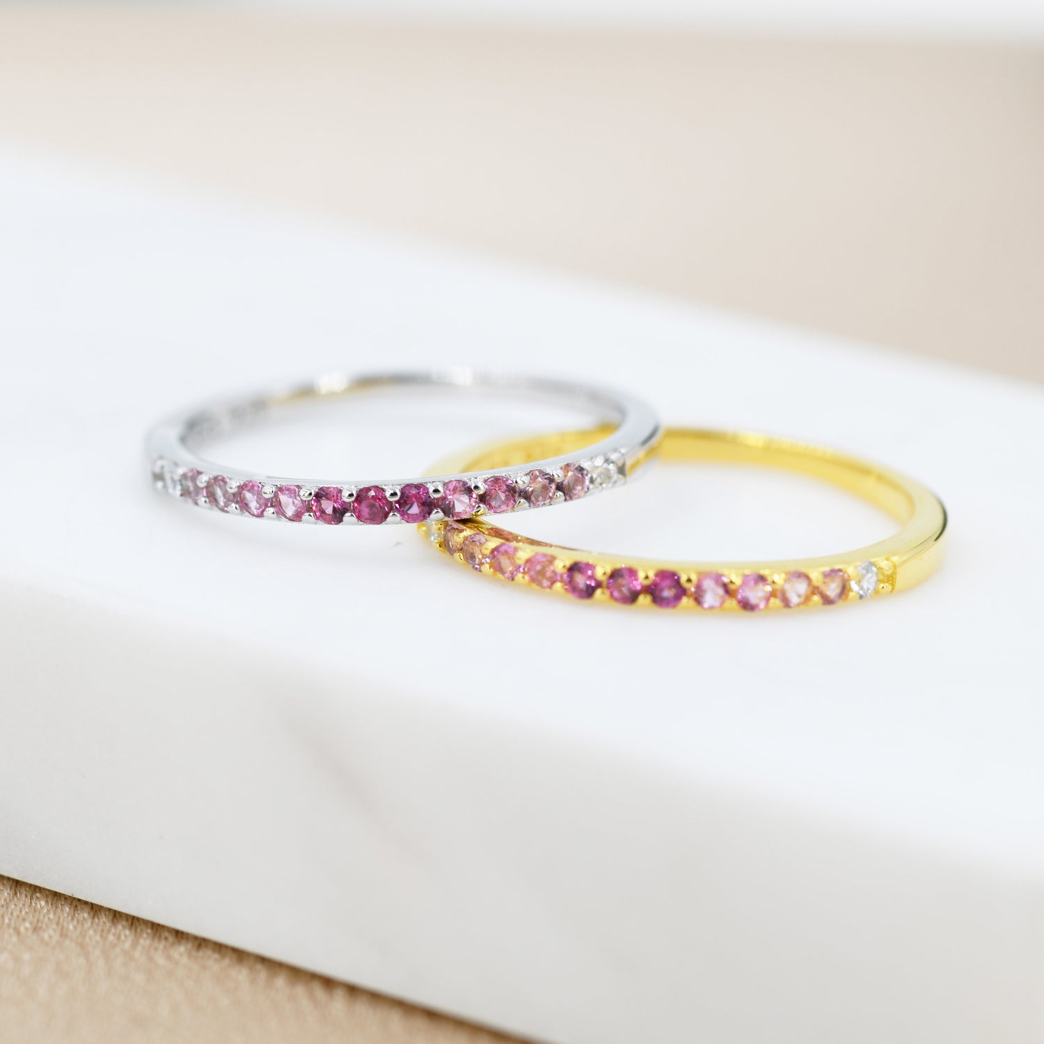 Ruby Red Ombre Half Eternity Ring in Sterling Silver, Silver or Gold, Red CZ Skinny Ring, Minimalist Stacking Ring US 5 - 8