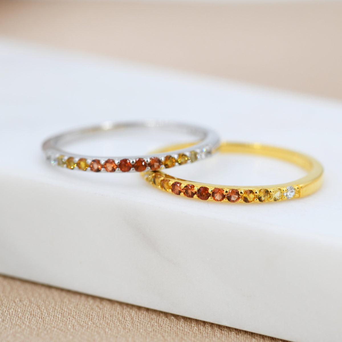 Rainbow Red Ombre Half Eternity Ring in Sterling Silver, Silver or Gold, Garnet Red CZ Skinny Ring, Minimalist Stacking Ring US 5 - 8