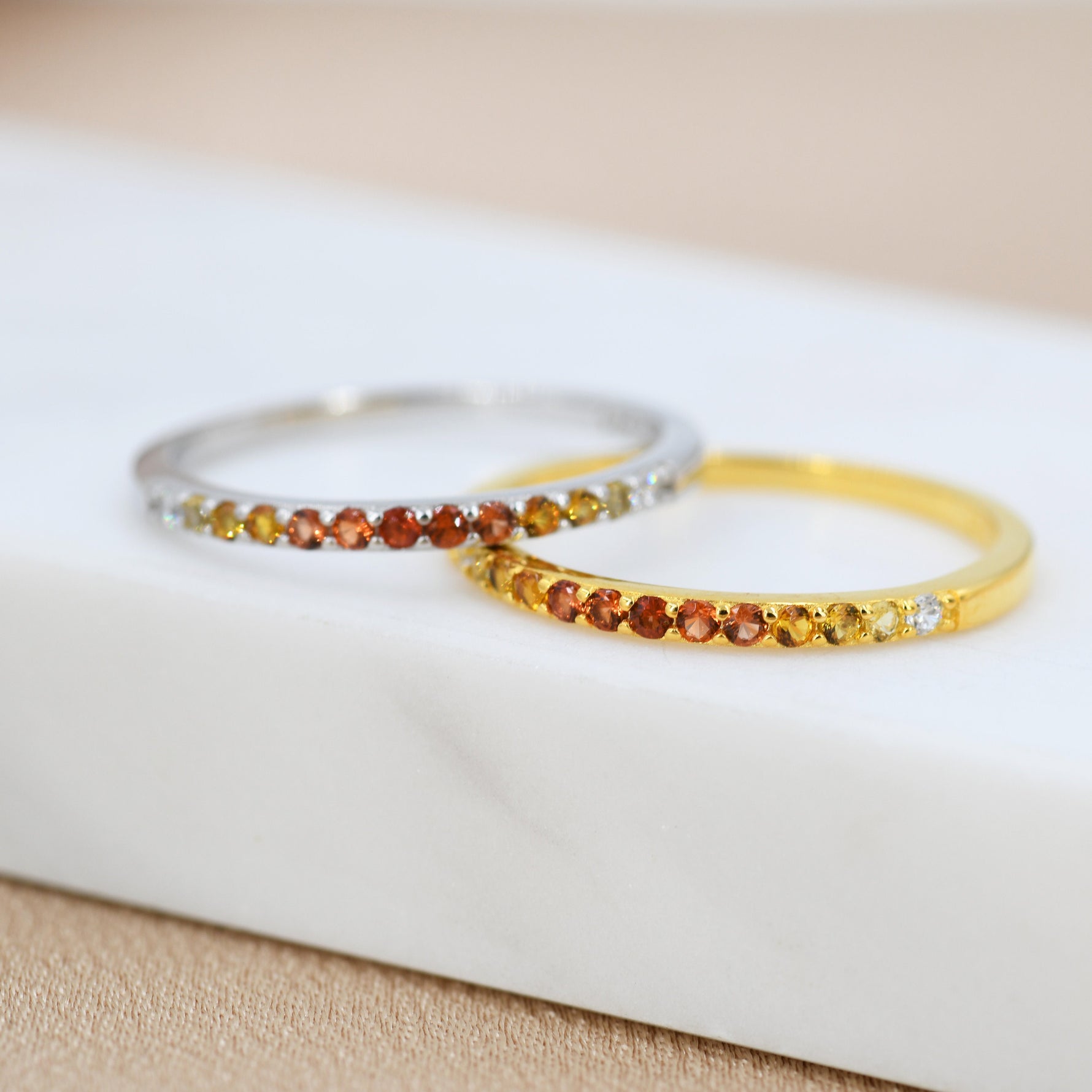 Rainbow Red Ombre Half Eternity Ring in Sterling Silver, Silver or Gold, Garnet Red CZ Skinny Ring, Minimalist Stacking Ring US 5 - 8