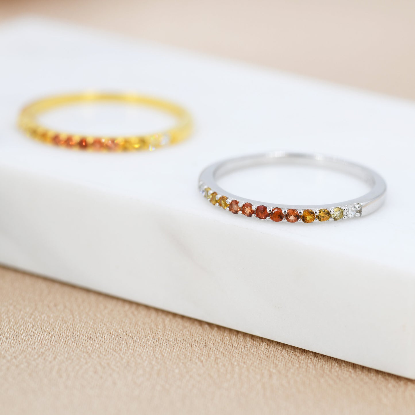 Rainbow Red Ombre Half Eternity Ring in Sterling Silver, Silver or Gold, Garnet Red CZ Skinny Ring, Minimalist Stacking Ring US 5 - 8