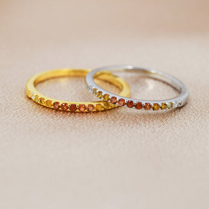 Rainbow Red Ombre Half Eternity Ring in Sterling Silver, Silver or Gold, Garnet Red CZ Skinny Ring, Minimalist Stacking Ring US 5 - 8