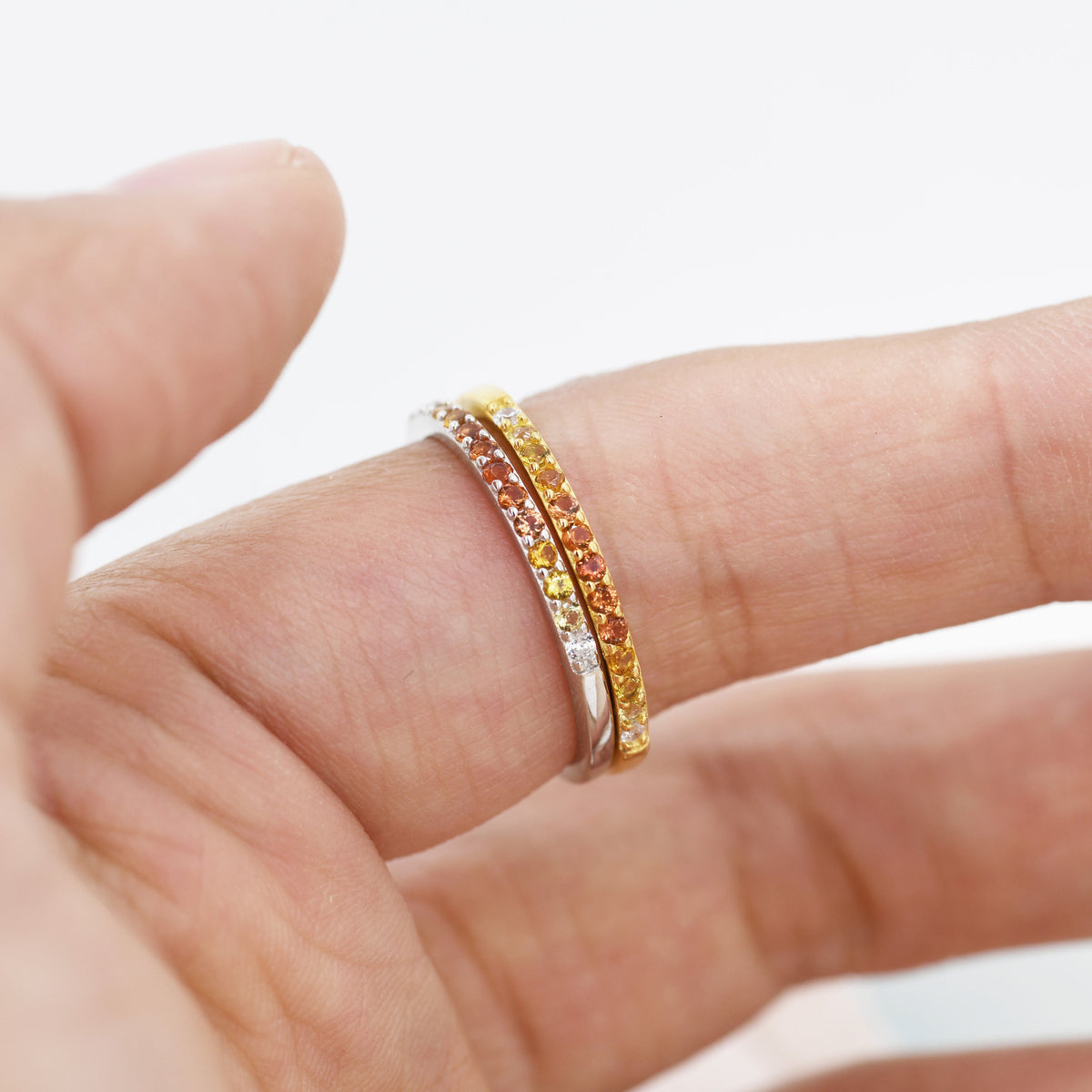 Rainbow Red Ombre Half Eternity Ring in Sterling Silver, Silver or Gold, Garnet Red CZ Skinny Ring, Minimalist Stacking Ring US 5 - 8