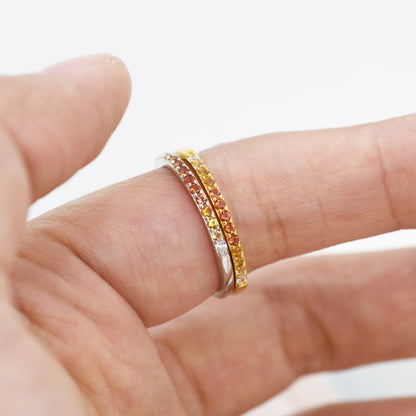 Rainbow Red Ombre Half Eternity Ring in Sterling Silver, Silver or Gold, Garnet Red CZ Skinny Ring, Minimalist Stacking Ring US 5 - 8