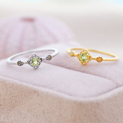 Natural Peridot and Opal Ring in Sterling Silver, Silver or Gold, Natural Semi-Precious Peridot Ring, Vintage Inspired Design, US 5-8