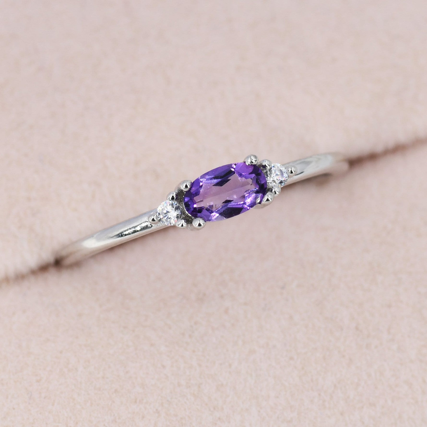 Natural Amethyst Ring in Sterling Silver, Silver or Gold, Natural purple Amethyst Ring, Dainty Amethyst Ring, US 5-8