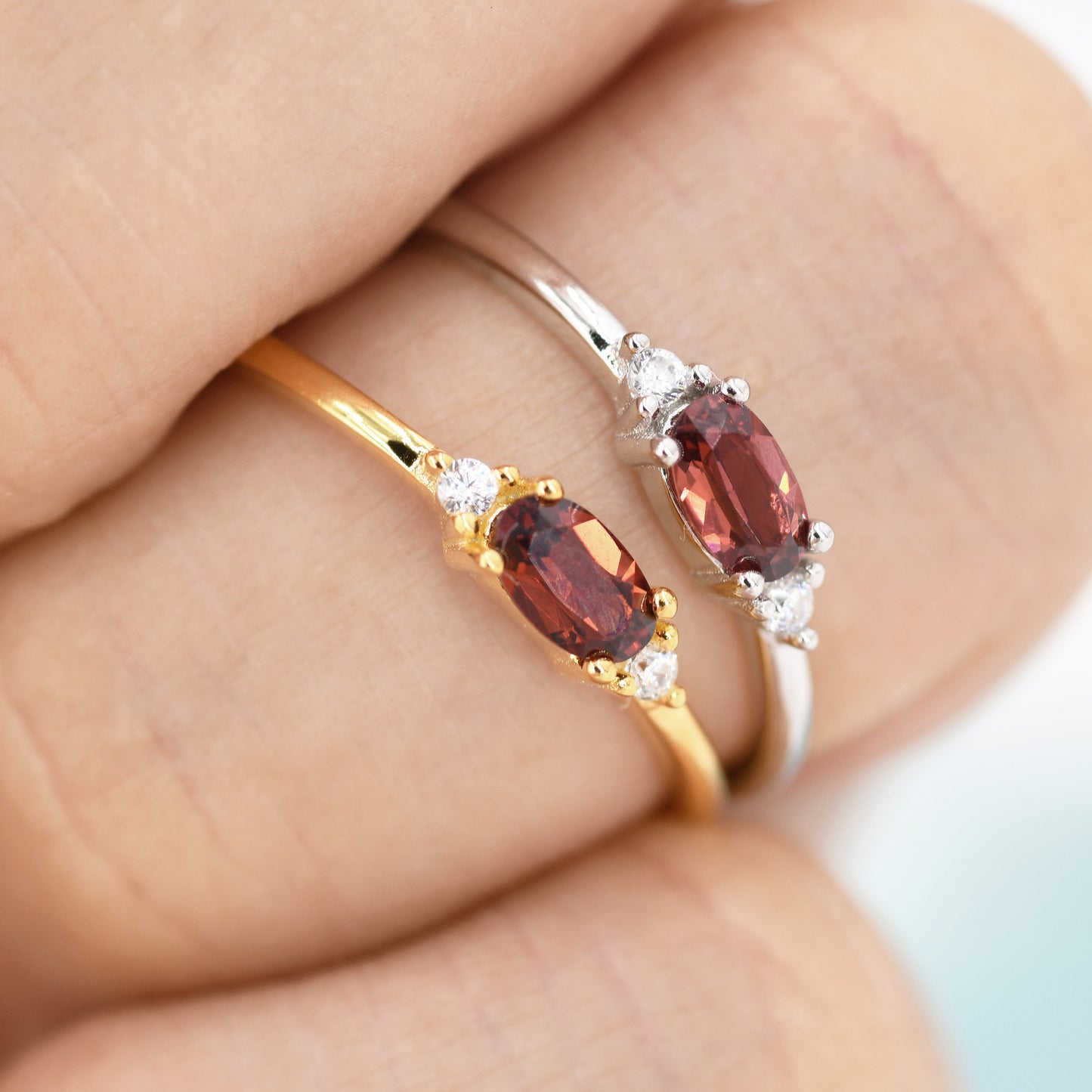 Natural Garnet Ring in Sterling Silver, Silver or Gold, Natural Garnet Ring, Dainty Gemstone Ring, US 5-8