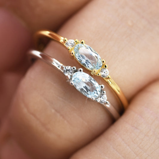 Natural Swiss Blue Topaz Ring in Sterling Silver, Silver or Gold, Natural Blue Topaz Ring, Dainty Gemstone Ring, US 5-8