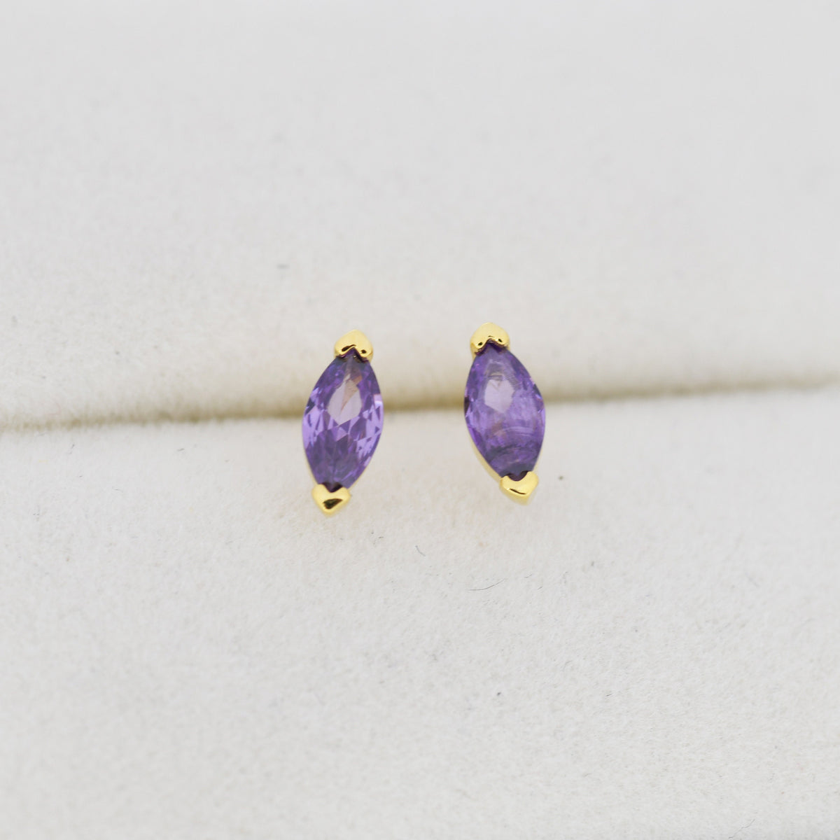 Sterling Silver Purple Amethyst Marquise Stud Earrings, Simulated Amethyst Crystal, Minimalist Geometric Design, February Birthstone