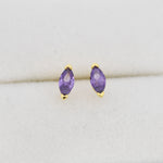 Sterling Silver Purple Amethyst Marquise Stud Earrings, Simulated Amethyst Crystal, Minimalist Geometric Design, February Birthstone