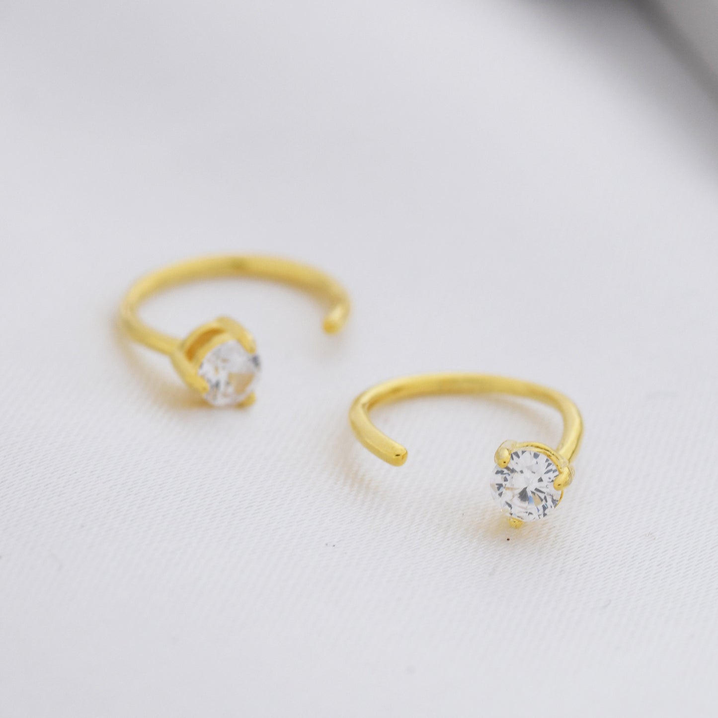 CZ Huggie Hoop Threader Earrings in Sterling Silver, 3mm Three Prong, Gold or Silver, Half Hoop Earrings, Pull Through Open Hoops