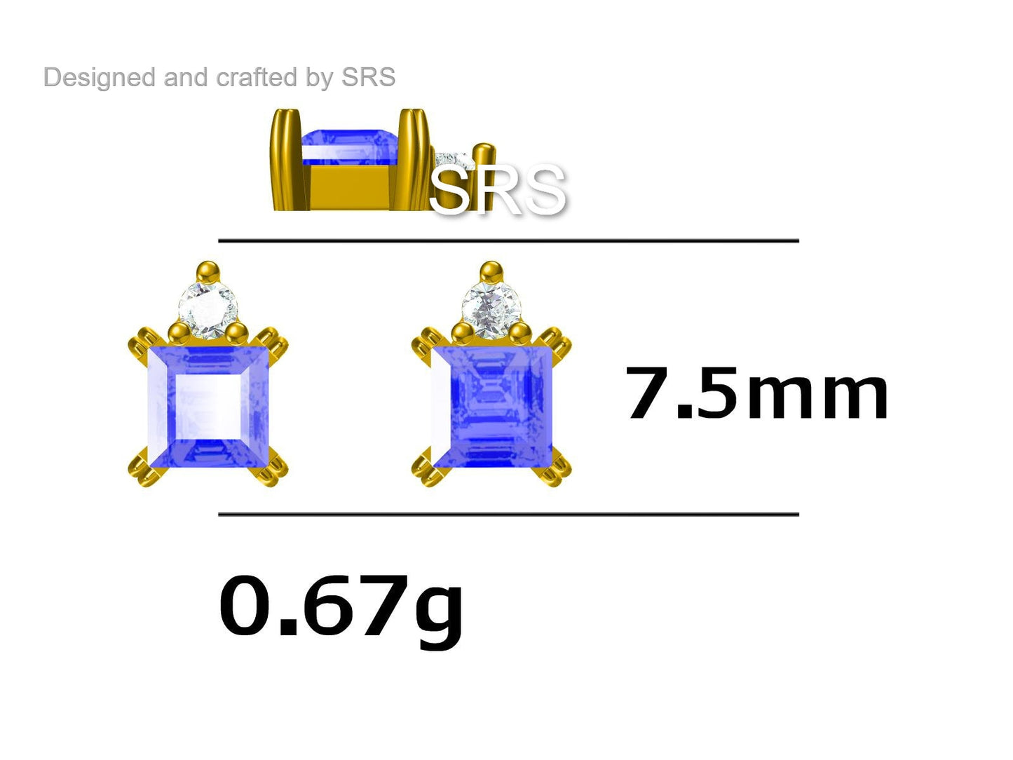 Genuine Square Cut Citrine with CZ Stud Earrings in Sterling Silver, Natural Citrine Crystal Earrings, November Birthstone