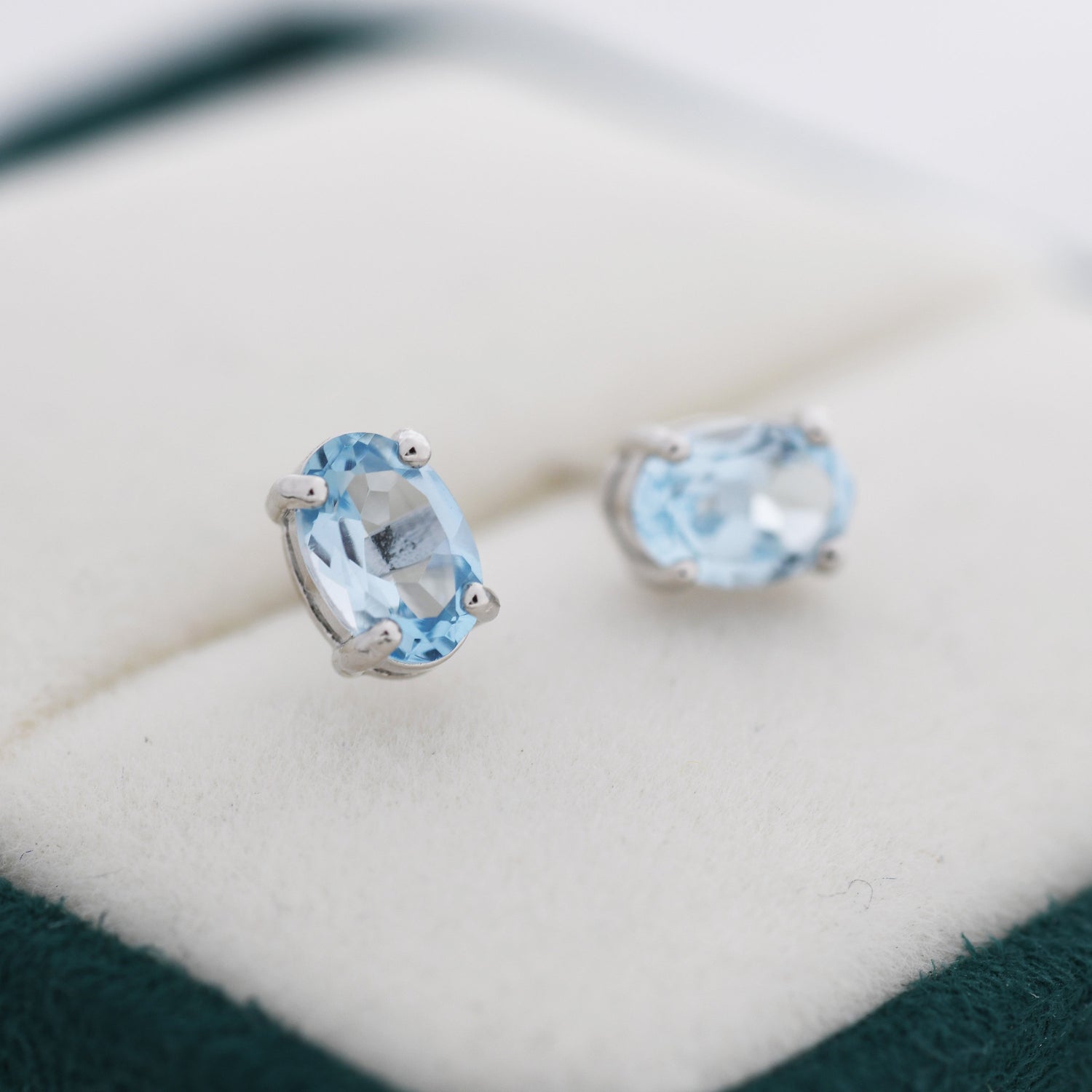 Genuine Topaz Crystal Stud Earrings in Sterling Silver, Natural Topaz Oval Crystal Earrings, March Birthstone