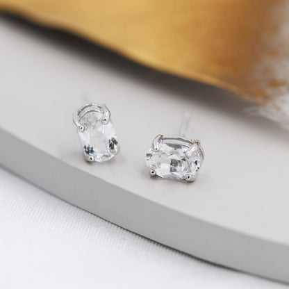 Genuine White Topaz Crystal Stud Earrings in Sterling Silver, Natural Topaz Quartz Stud Earrings,  April Birthstone