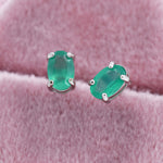 Genuine Green Onyx Crystal Stud Earrings in Sterling Silver, Natural Green Onyx Oval Stud Earrings,