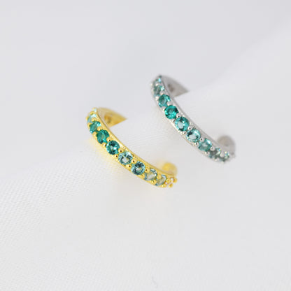 Emerald Green Ombre CZ Ear Cuff in Sterling Silver, Silver or Gold, Simple Piercing Free Earrings, Minimalist Ear Cuff, Green CZ Ear Cuff