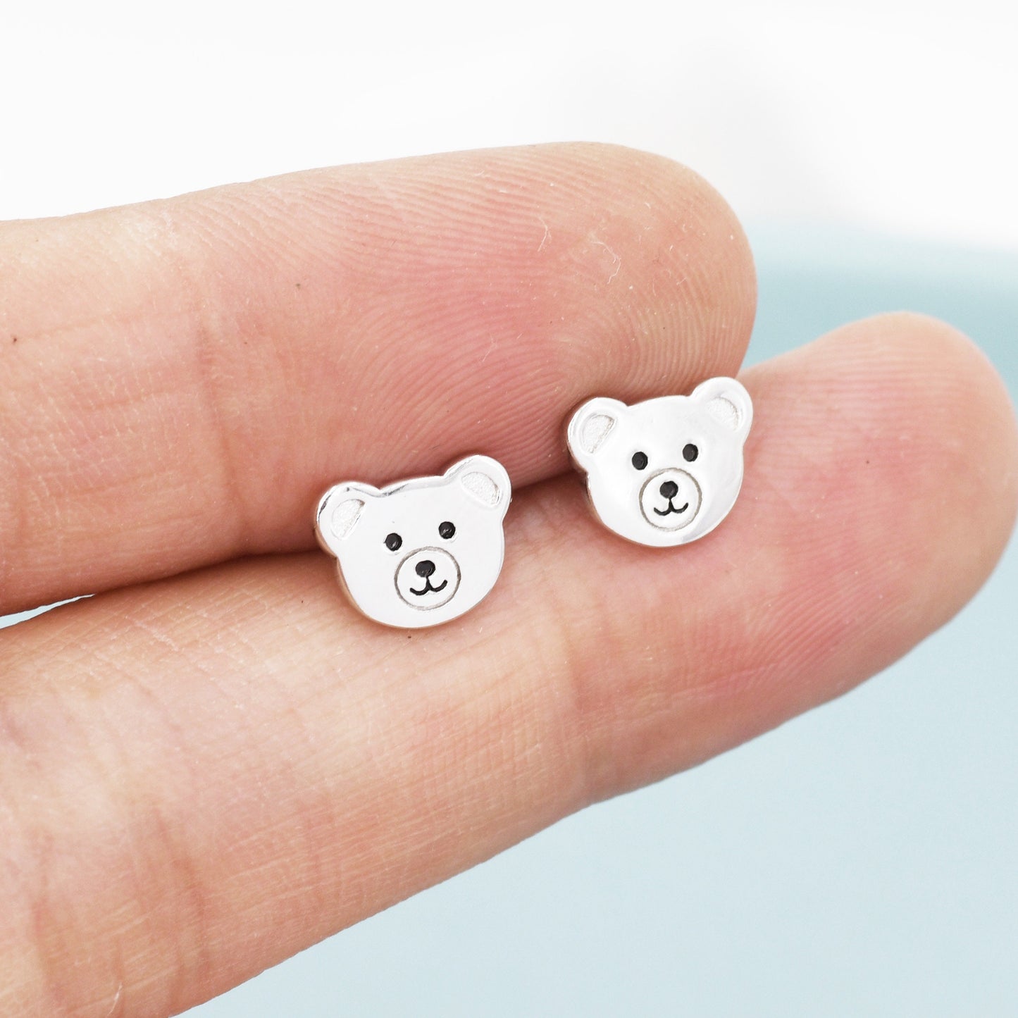 Teddy Bear Stud Earrings in Sterling Silver, Silver or Gold, Cute Gift, Teddy Earrings