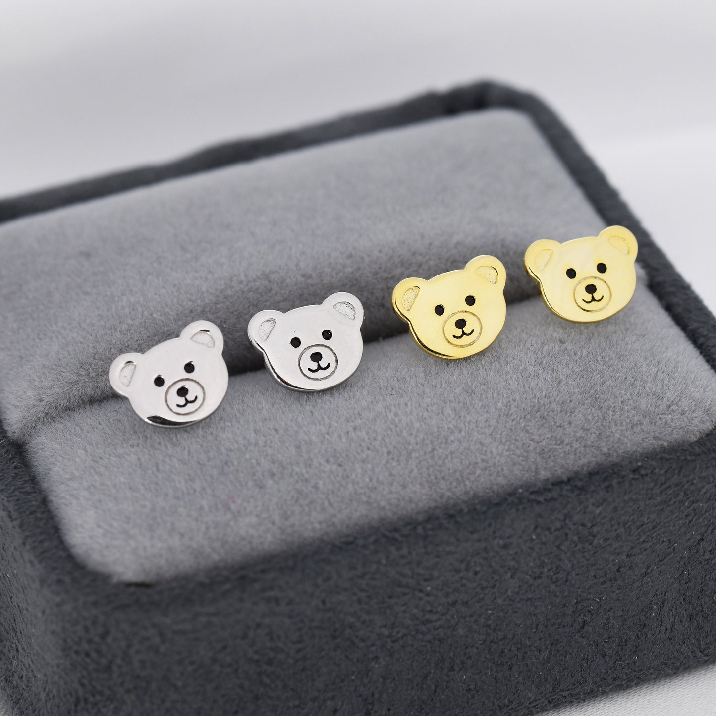 Teddy Bear Stud Earrings in Sterling Silver, Silver or Gold, Cute Gift, Teddy Earrings