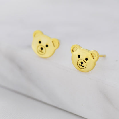 Teddy Bear Stud Earrings in Sterling Silver, Silver or Gold, Cute Gift, Teddy Earrings