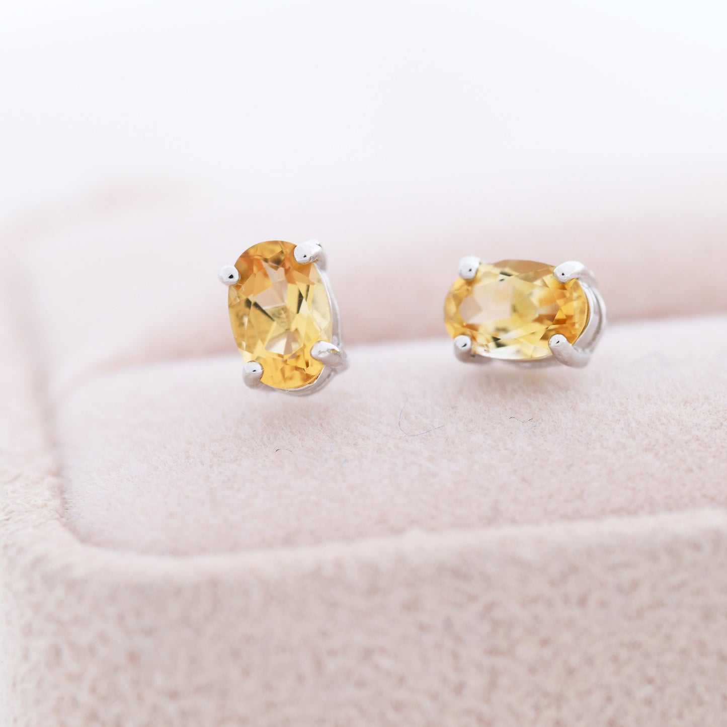 Genuine Citrine Crystal Stud Earrings in Sterling Silver, Natural Yellow Citrine Oval Stud Earrings, November Birthstone