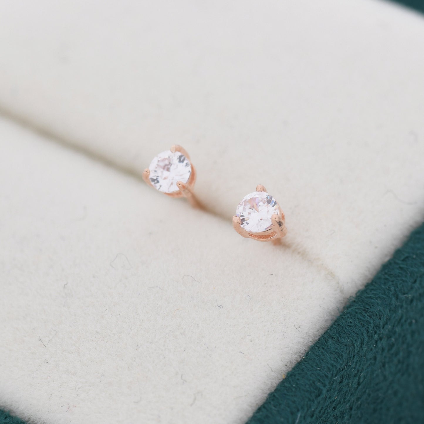 Sterling Silver Three Prong CZ Stud Earrings in Sterling Silver, Silver or Gold or Rose Gold, 3mm CZ, Diamond Stud