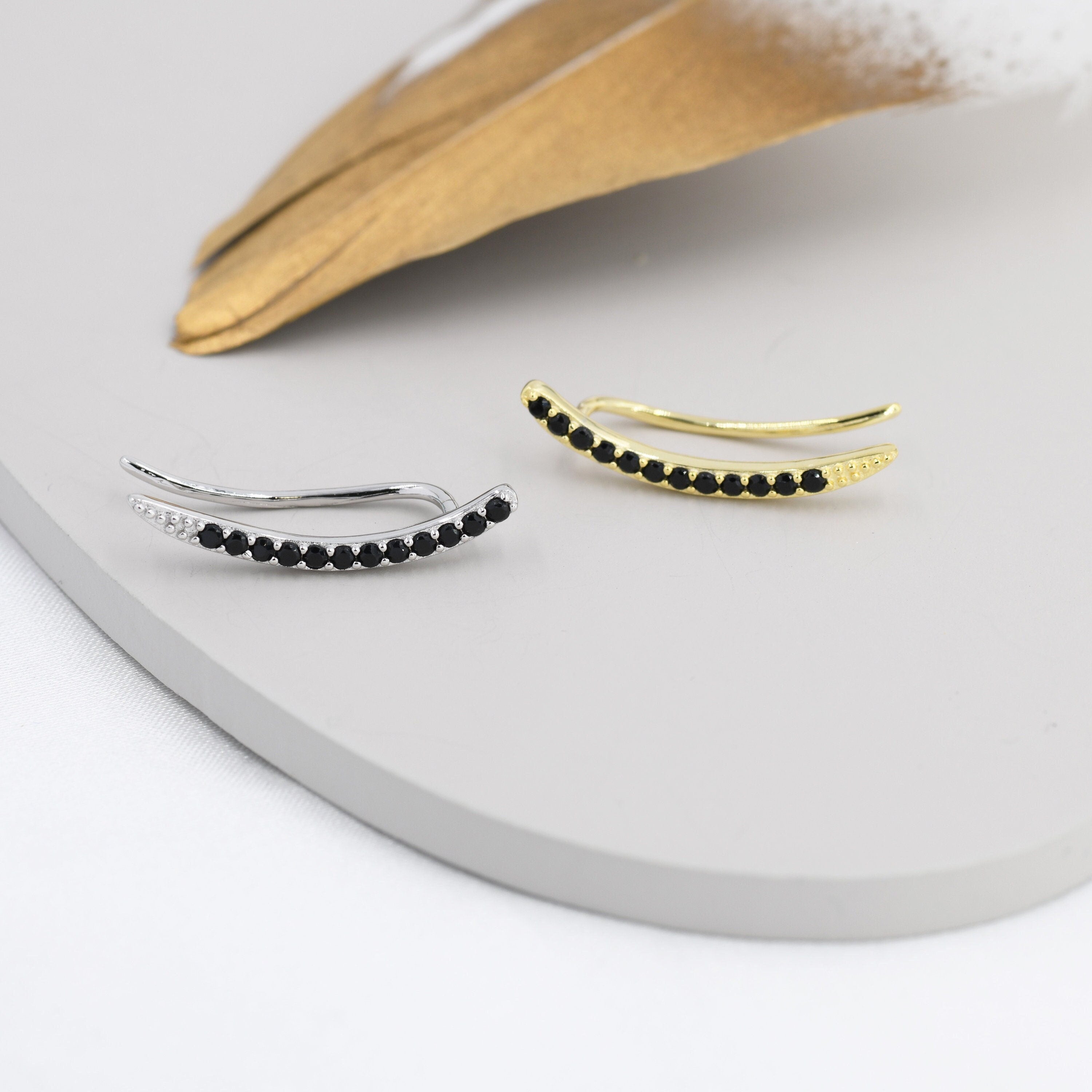 Black Diamond CZ Crawler Earrings in Sterling Silver Silver or Gold Silver Rain Silver