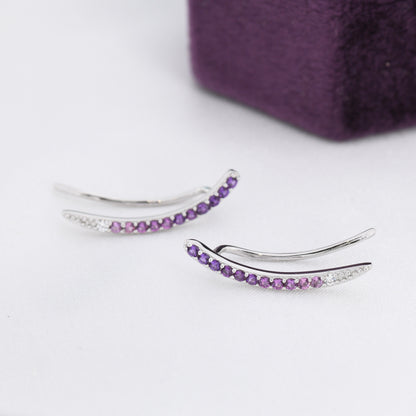 Ombre Amethyst Purple CZ Crawler Earrings in Sterling Silver, Silver or Gold, Gradient Colour Ear Crawlers, February Birthstone Ear Climbers