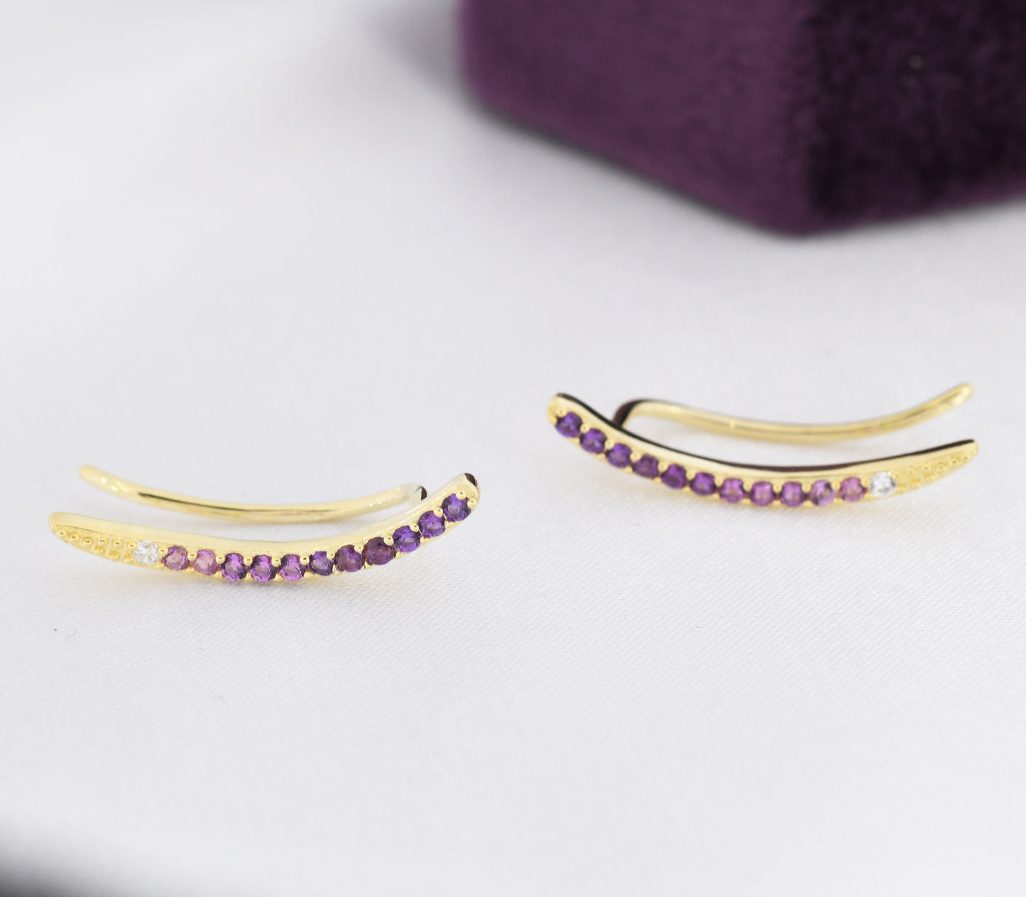 Ombre Amethyst Purple CZ Crawler Earrings in Sterling Silver, Silver or Gold, Gradient Colour Ear Crawlers, February Birthstone Ear Climbers