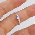 Sterling Silver Simulated Moonstone Ring with CZ Crystals, Stacking Ring, Silver Skinny Ring, Size US 5-8