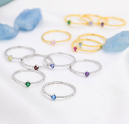 Tanzanite Blue CZ Ring in Sterling Silver, Silver or Gold, Delicate Stacking Ring, Yellow CZ Skinny Band, Size US 6 - 8, December Birthstone