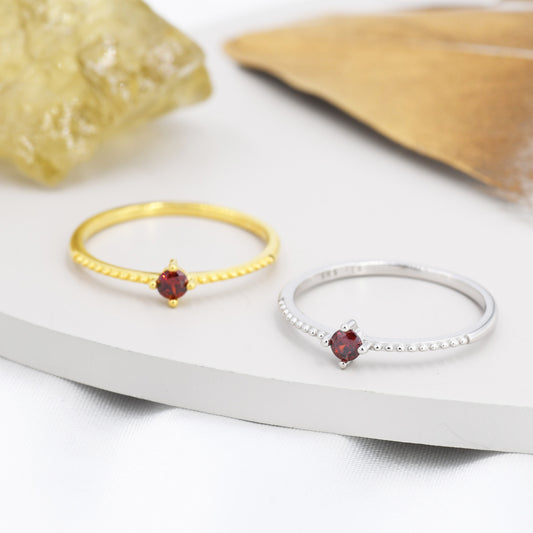 Garnet Red CZ Ring in Sterling Silver, Silver or Gold, Delicate Stacking Ring, Nesting Band, Size US 6 - 8, January Birthstone