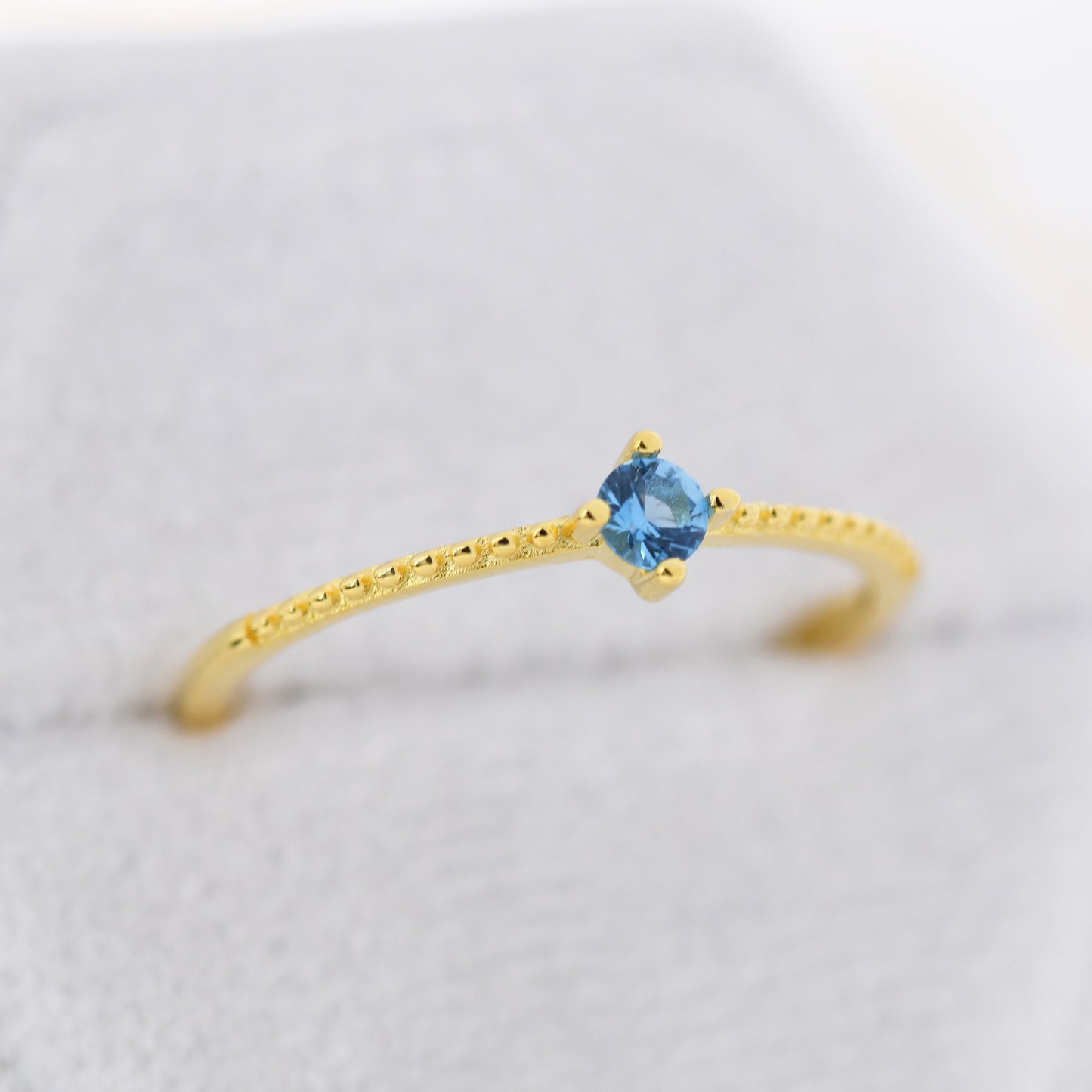 Aquamarine Blue CZ Ring in Sterling Silver, Silver or Gold, Delicate Stacking Ring, Nesting Band, Size US 6 - 8,  March Birthstone