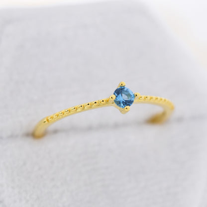 Aquamarine Blue CZ Ring in Sterling Silver, Silver or Gold, Delicate Stacking Ring, Nesting Band, Size US 6 - 8,  March Birthstone