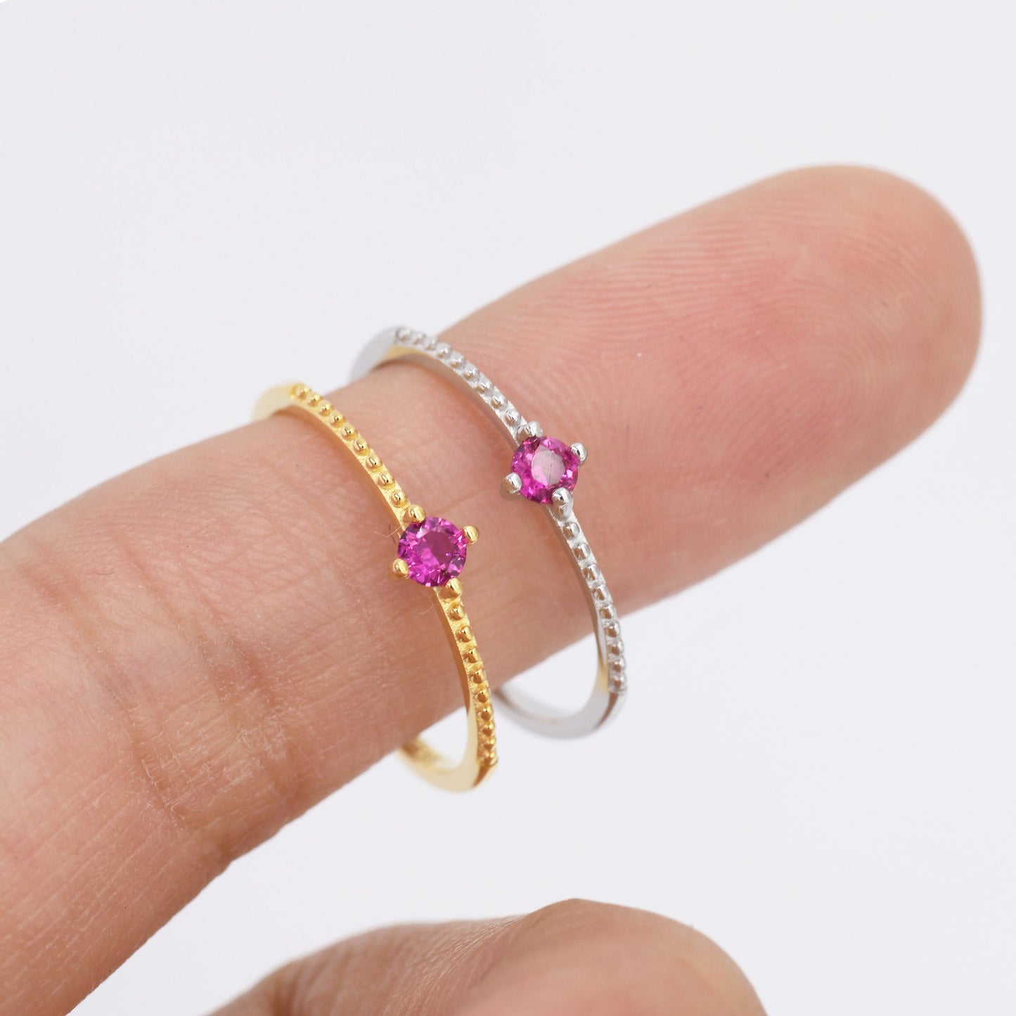 July Birthstone Ruby Red CZ Ring in Sterling Silver, Silver or Gold, Delicate Stacking Ring, Pink CZ Skinny Band, Size US 6 - 8