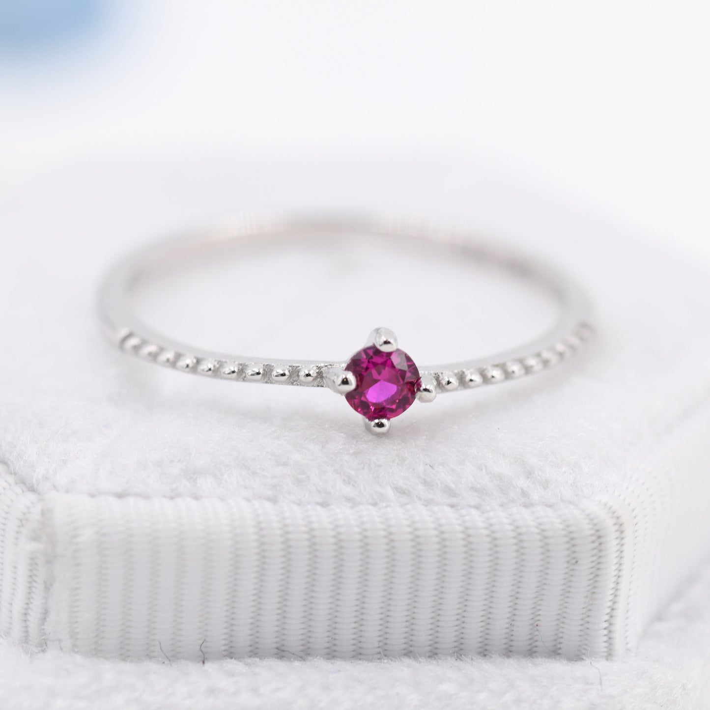 July Birthstone Ruby Red CZ Ring in Sterling Silver, Silver or Gold, Delicate Stacking Ring, Pink CZ Skinny Band, Size US 6 - 8