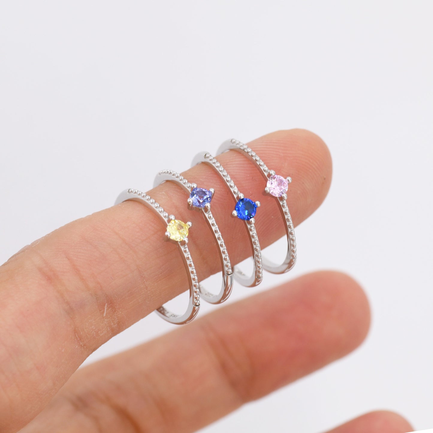 Sapphire Blue CZ Ring in Sterling Silver, Silver or Gold, Delicate Stacking Ring, Blue CZ Skinny Band, Size US 6 - 8, September Birthstone