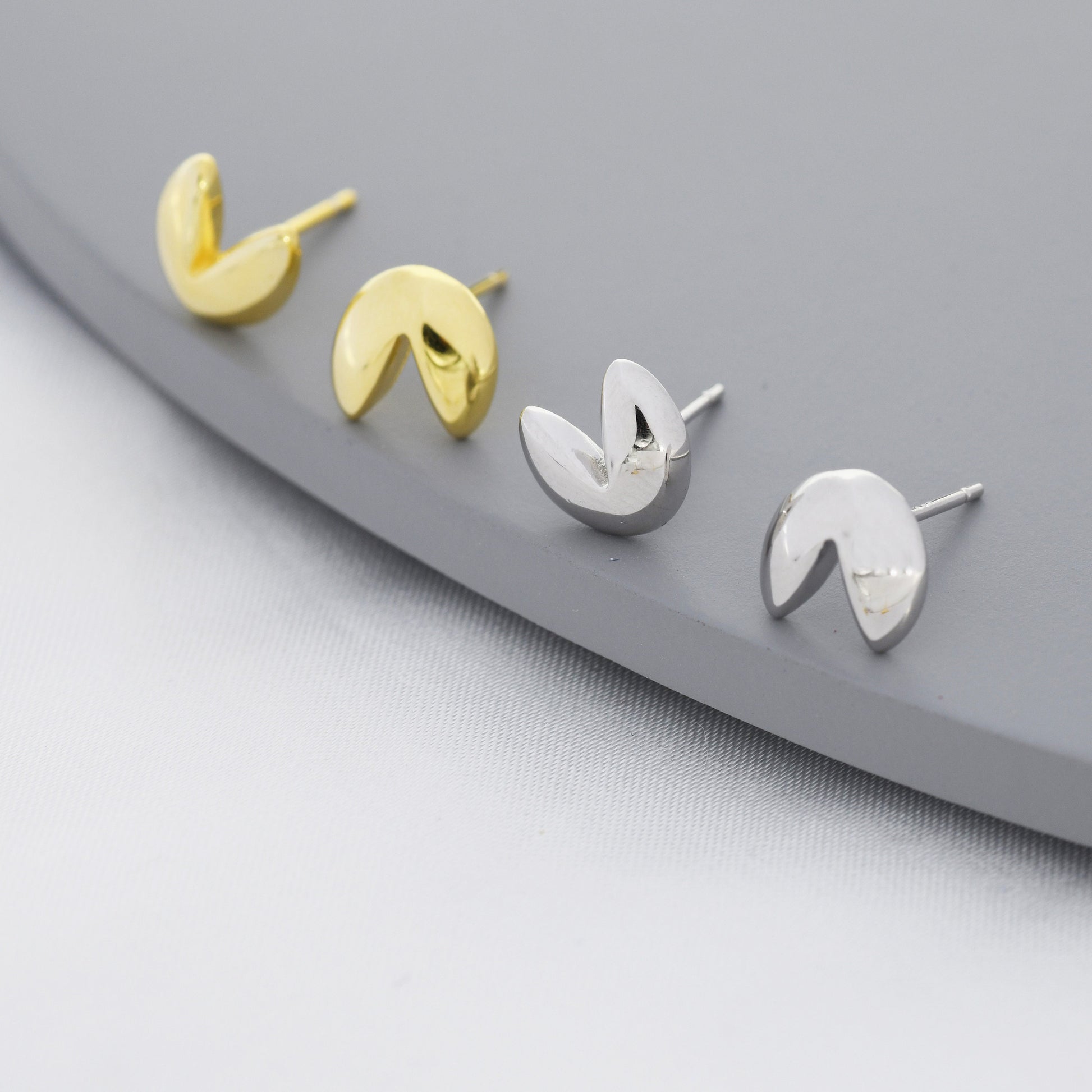 Fortune Cookie Stud Earrings in Sterling Silver, Silver or Gold, Biscuit Earrings, Food Earrings, Foodie Gift