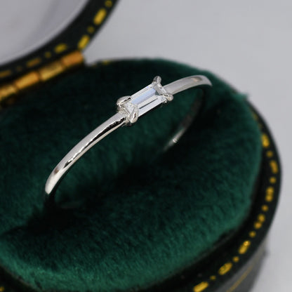 Single Baguette CZ Ring in Sterling Silver, Silver or Gold, 4 Pronged Set, Minimalist CZ Ring US 5 - 8