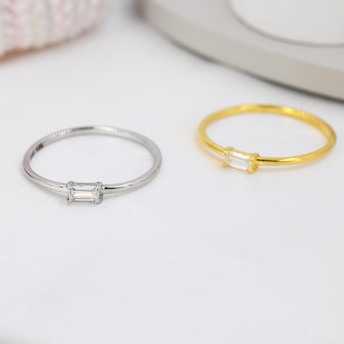 Single Baguette CZ Ring in Sterling Silver, Silver or Gold, Pronged Set, Minimalist CZ Ring US 5 - 8