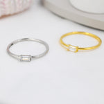 Single Baguette CZ Ring in Sterling Silver, Silver or Gold, Pronged Set, Minimalist CZ Ring US 5 - 8