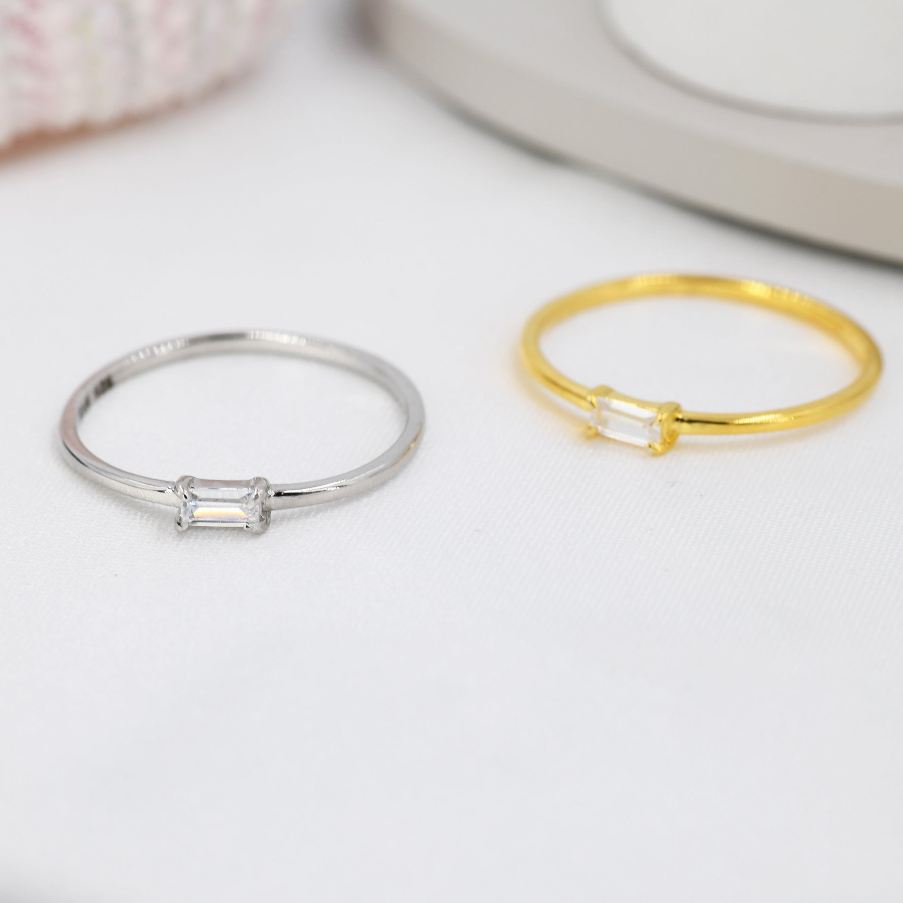 Single Baguette CZ Ring in Sterling Silver, Silver or Gold, Pronged Set, Minimalist CZ Ring US 5 - 8