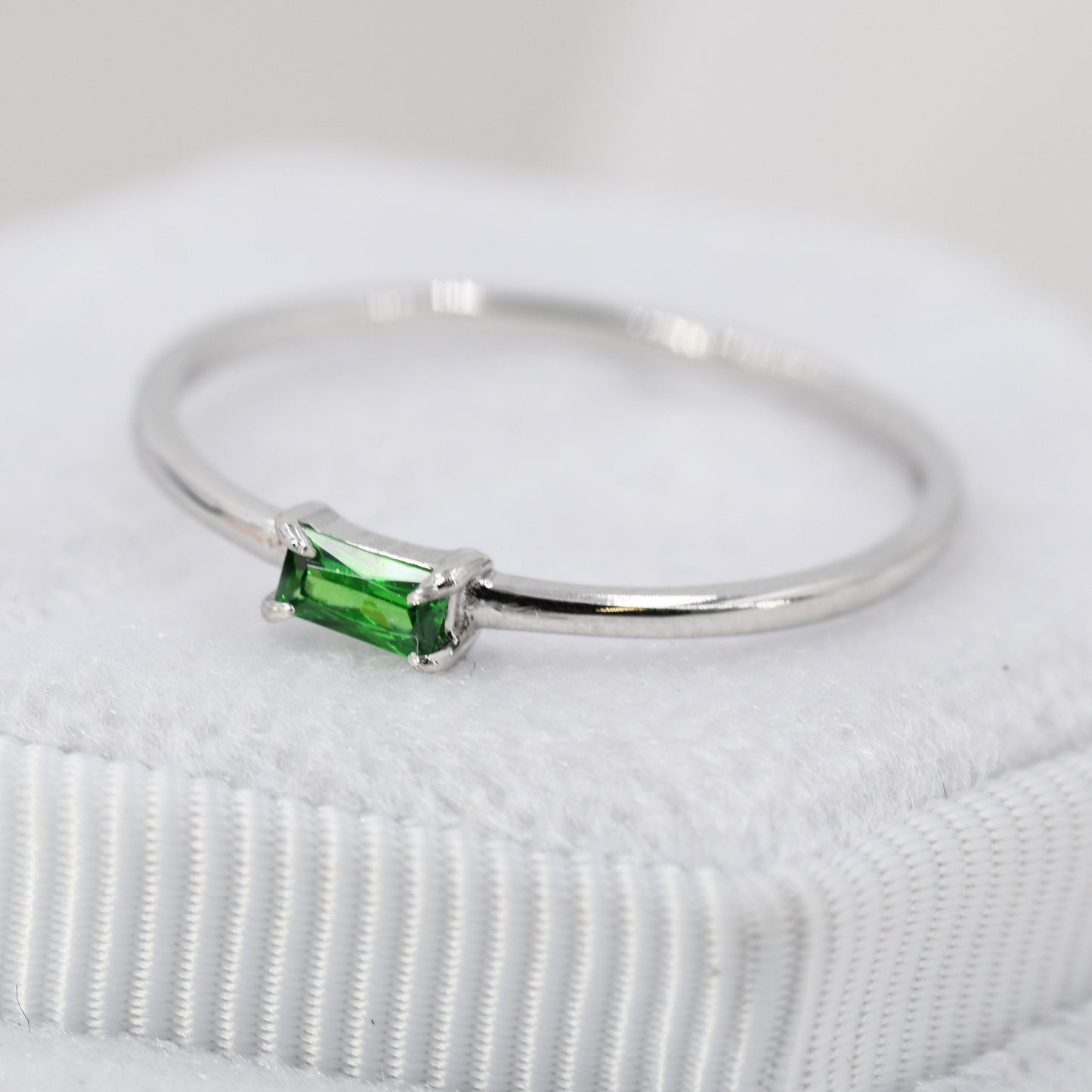 Emerald Baguette CZ Ring in Sterling Silver, Silver or Gold, Pronged Set, Minimalist Single Baguette CZ Ring US 5 - 8