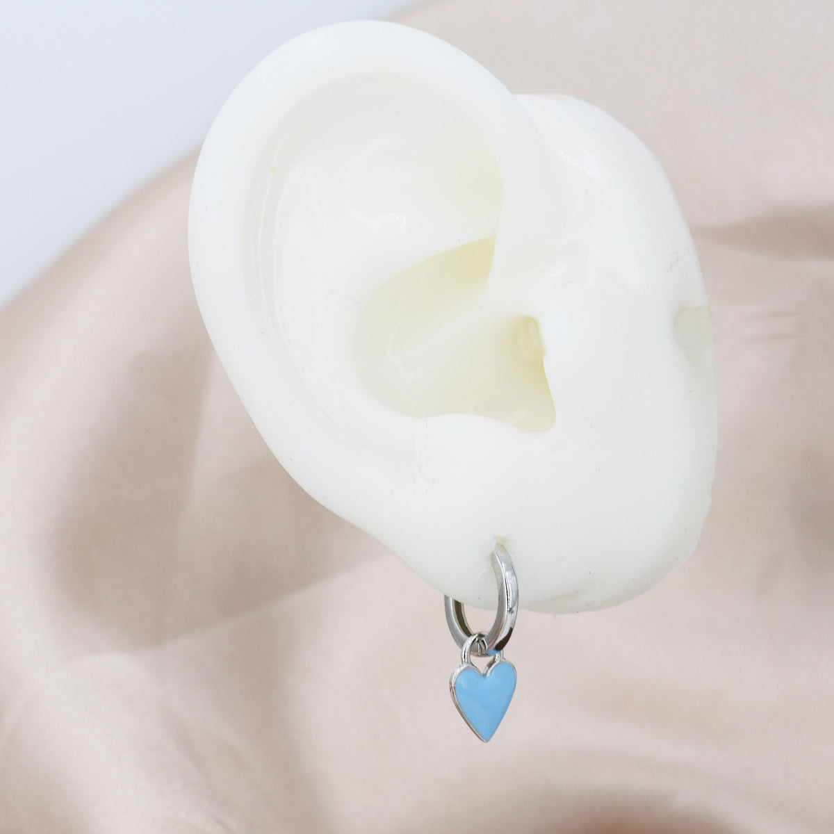 Dangling Enamel Heart Earrings in Sterling Silver, Detachable Heart Charm Dangle Hoop Earrings, Interchangeable
