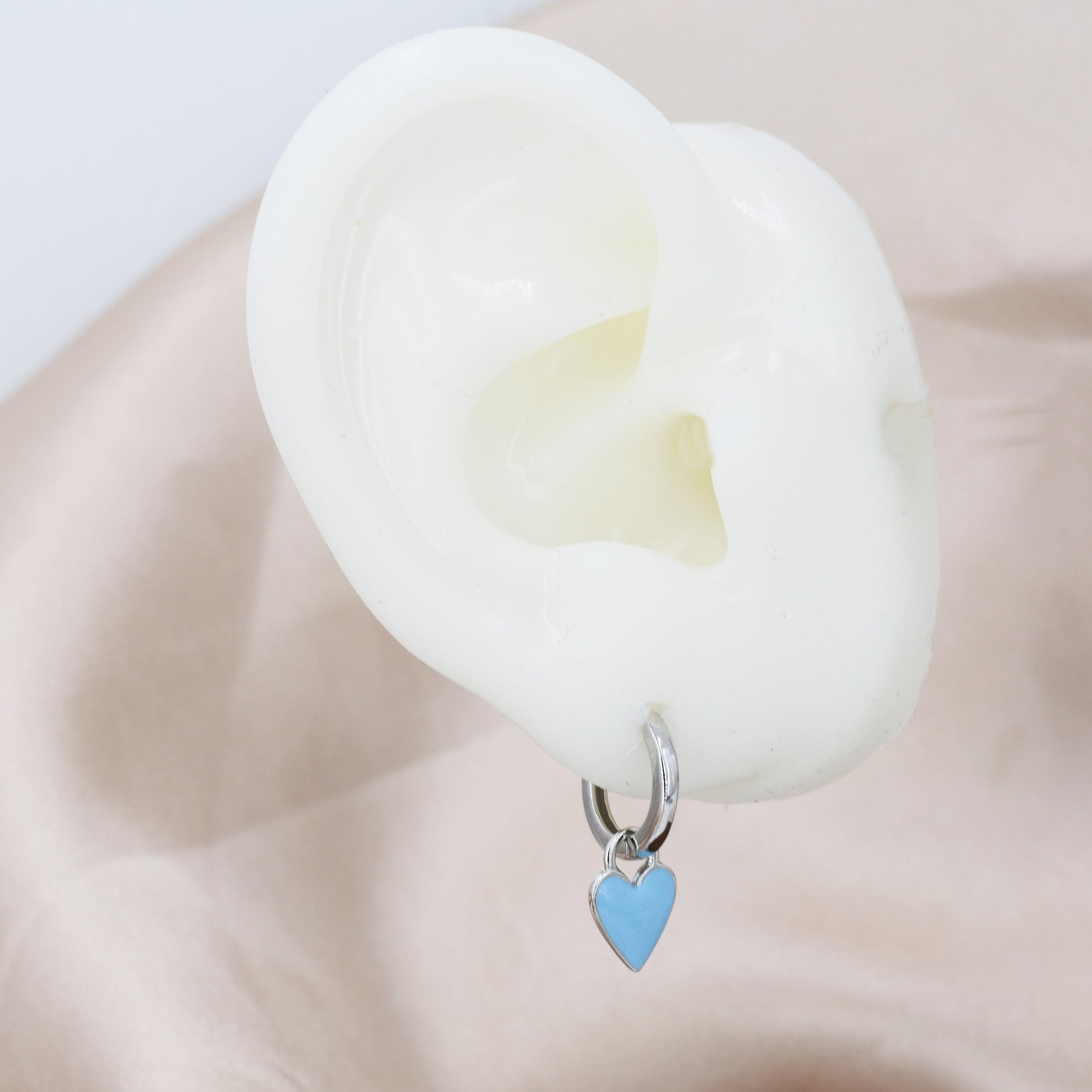 Dangling Enamel Heart Earrings in Sterling Silver, Detachable Heart Charm Dangle Hoop Earrings, Interchangeable