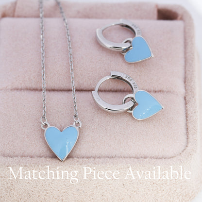 Sky Blue Enamel Heart Earrings in Sterling Silver, Detachable Heart Charm Dangle Hoop Earrings, Interchangeable