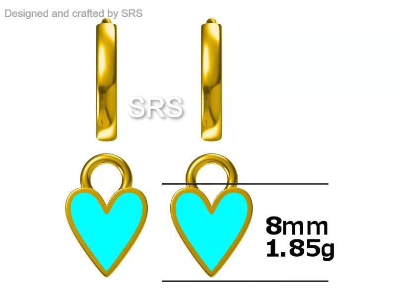 Enamel Heart Charms for Huggie Hoops in Sterling Silver, Detachable Heart Charms for Hoop Earrings, Heart Charms