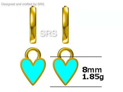 Enamel Heart Charms for Huggie Hoops in Sterling Silver, Detachable Heart Charms for Hoop Earrings, Heart Charms