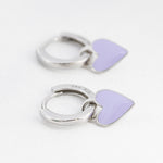 Lilac Purple Enamel Heart Earrings in Sterling Silver, Detachable Heart Charm Dangle Hoop Earrings, Interchangeable