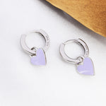 Lilac Purple Enamel Heart Earrings in Sterling Silver, Detachable Heart Charm Dangle Hoop Earrings, Interchangeable